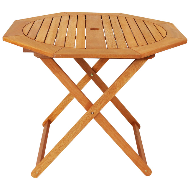 Sunnydaze Meranti Wood Octagon Outdoor Folding Patio Table, Teak Oil Finish