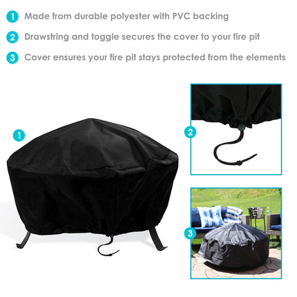 Sunnydaze Heavy-Duty Weather-Resistant Round Fire Pit Cover with Drawstring and Toggle Closure, Size and Color Options Available