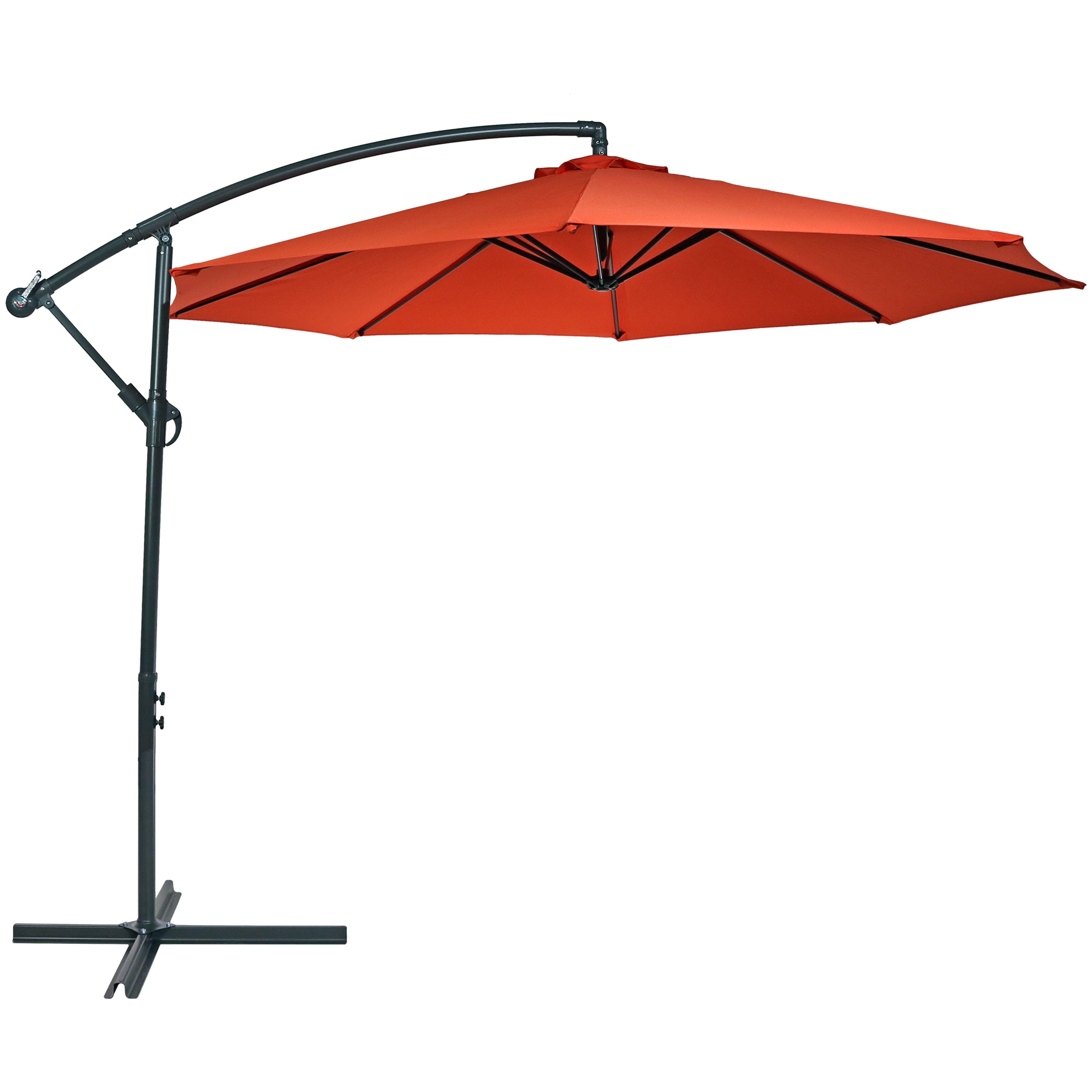 8 patio umbrella with 24 spines Sunnydaze Steel 10-Foot Offset Patio Umbrella with Cantilever, Crank, and Cross Base, 8 Steel Ribs – Serenity Health & Home Decor