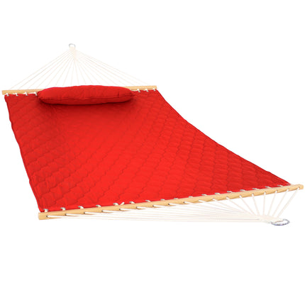Sunnydaze Quilted Designs Double Fabric 2 Person Hammock with Spreader Bars and Pillow