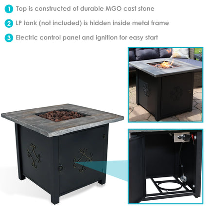 Sunnydaze Outdoor 30-Inch Square Propane Gas Fire Pit Table with Lava Rocks