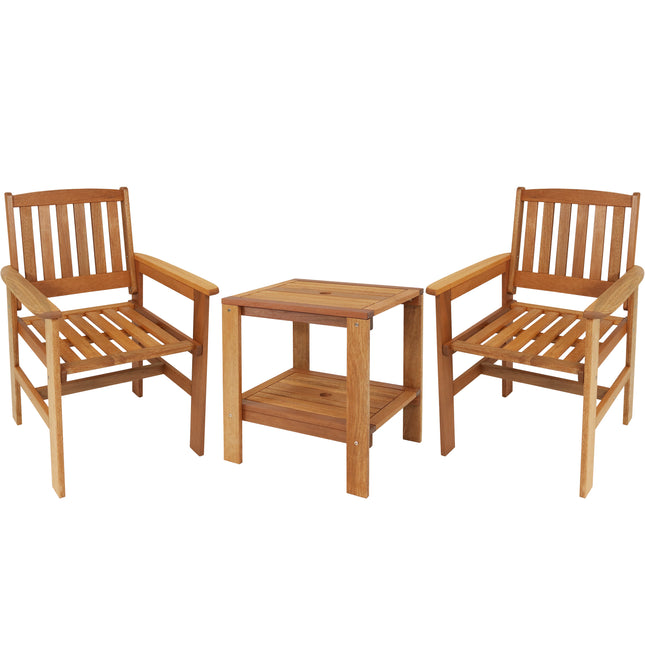 Sunnydaze Meranti Wood with Teak Oil Finish 3-Piece Outdoor Patio Conversation Set