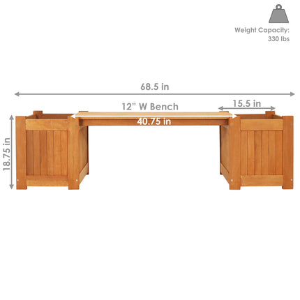 Sunnydaze Meranti Wood Outdoor Planter Box Bench with Teak Oil Finish, 68-Inch