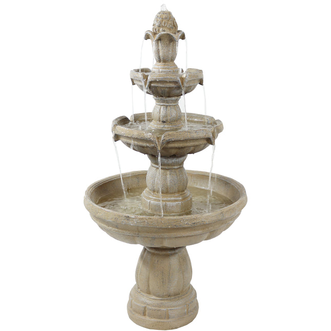 Sunnydaze Three-Tier Outdoor Water Fountain, Includes Electric Submersible Pump, 48 Inch Tall