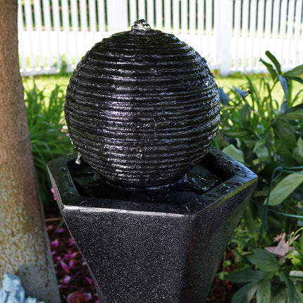 Sunnydaze Pedestal and Ball Solar with Battery Backup Water Fountain with Black Finish, 31 Inch Tall