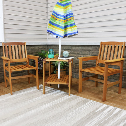Sunnydaze Meranti Wood with Teak Oil Finish 3-Piece Outdoor Patio Conversation Set