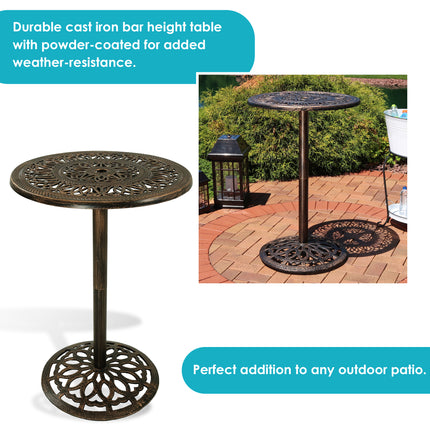 Sunnydaze Round Bar-Height Table, Cast Iron, 26-Inch Diameter, for Indoor or Outdoor Use