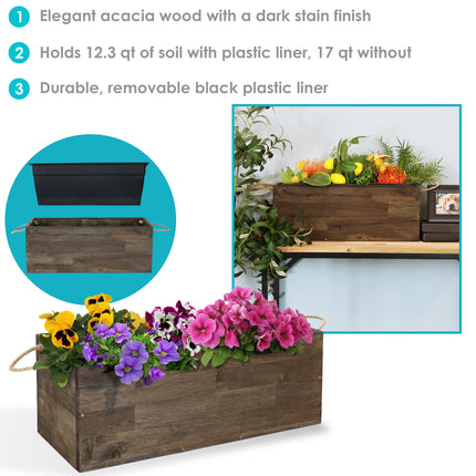 Sunnydaze Rectangle Indoor/Outdoor Acacia Wood Tray Planter with Handles