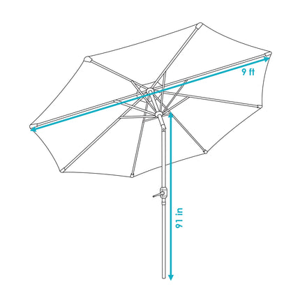 Sunnydaze Striped 9-Foot Aluminum Patio Umbrella with Push Button Tilt & Crank