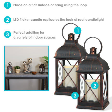 Sunnydaze Setauket Indoor Decorative LED Candle Lantern, 10-Inch