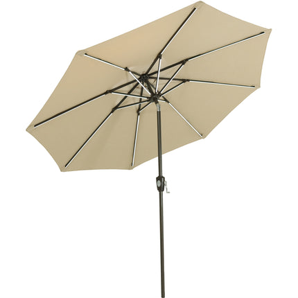 Sunnydaze 9-Foot Solar Powered Sunbrella Market Umbrella with Push-Button Tilt and Crank and LED Light Bars