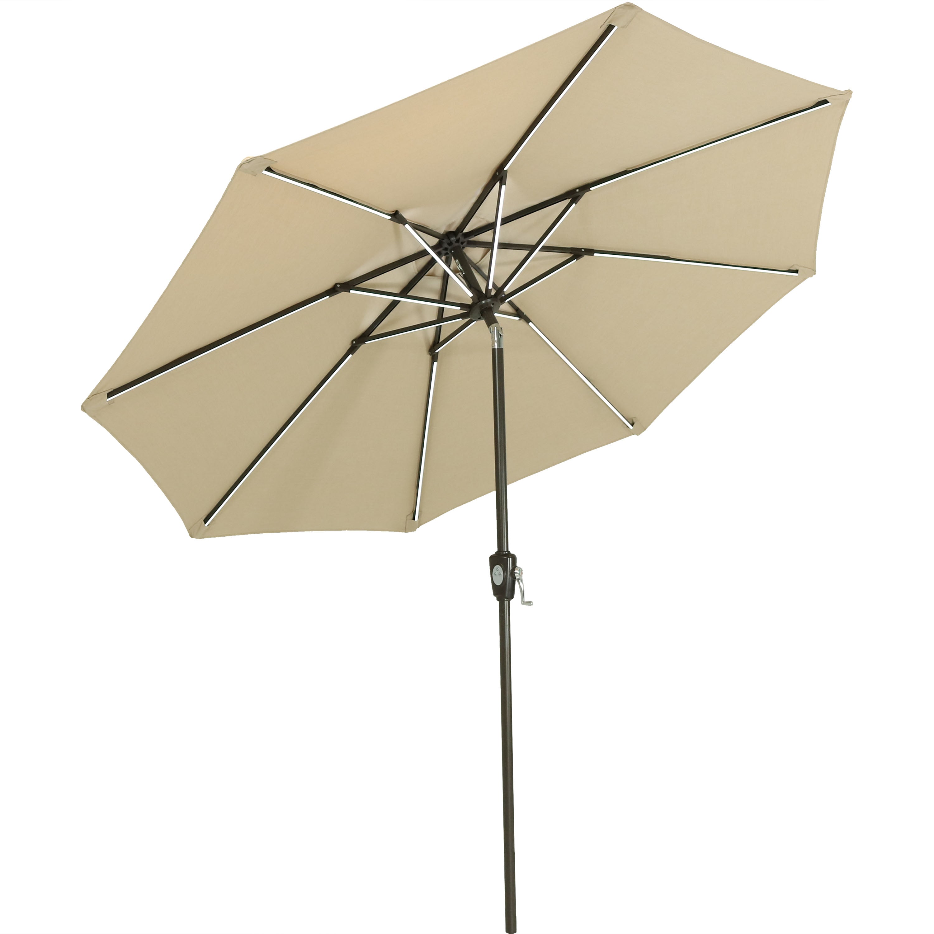 9 ft sunbrella patio umbrella Sunnydaze 9-Foot Solar Powered Sunbrella Market Umbrella with Push-Button Tilt and Crank and LED Light Bars – Serenity Health & Home Decor