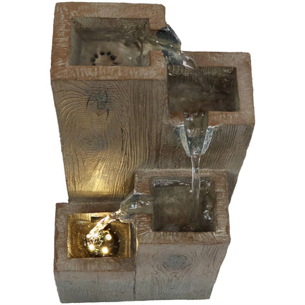 Sunnydaze Faux Wood Tiered Columns Indoor Tabletop Water Fountain with LED Light, 13-Inch