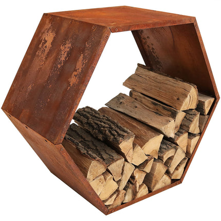 Sunnydaze 30-Inch Hexagon Rustic Honeycomb Firewood Log Rack