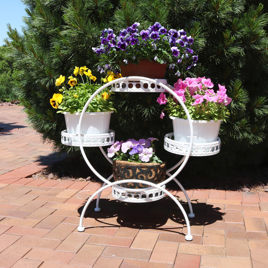 ferris wheel succulent planter Sunnydaze 4-Tier Ferris Wheel Indoor/Outdoor Plant and Flower Stand, 28 Inch Tall – Serenity Health & Home Decor