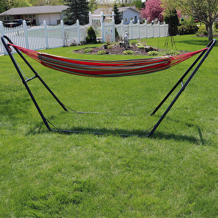 Sunnydaze Brazilian 2-Person Hammock with Universal Multi-Use Steel Stand, for Outdoor Use