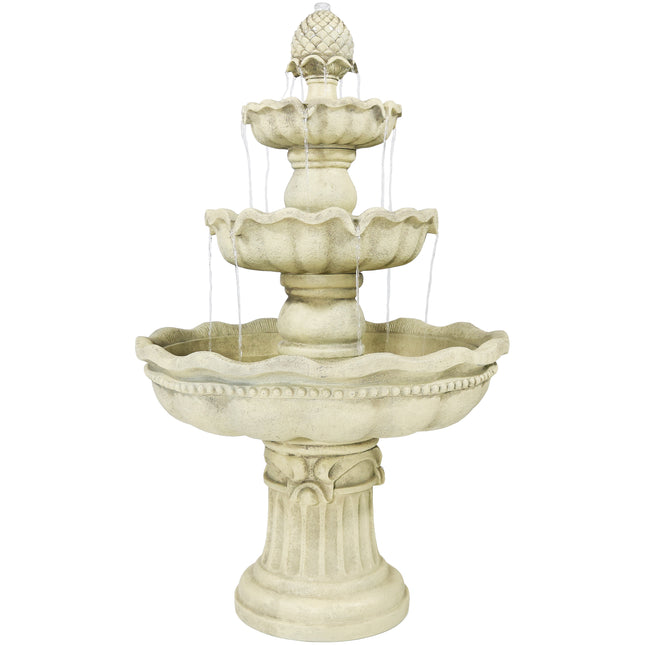 Sunnydaze 3-Tier Pineapple Garden Fountain, White, 51 Inch Tall