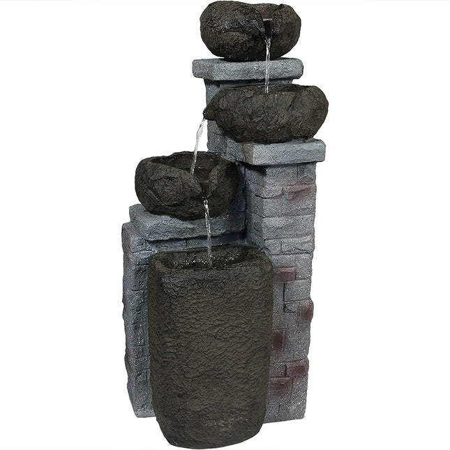 Sunnydaze Cascading Stone Bowls Solar with Battery Backup Water Fountain with LED Light