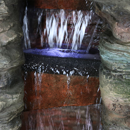 Sunnydaze Flat Rock Summit Large Outdoor Waterfall Fountain with LED Lights, 61 Inch Tall
