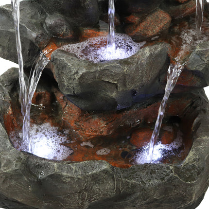 Sunnydaze Layered Rock Waterfall Outdoor Fountain with LED Lights, 32 Inch Tall