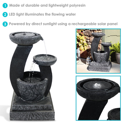 Sunnydaze Modern Cascading Bowls Solar Water Fountain with Battery Backup, 28 Inch Tall