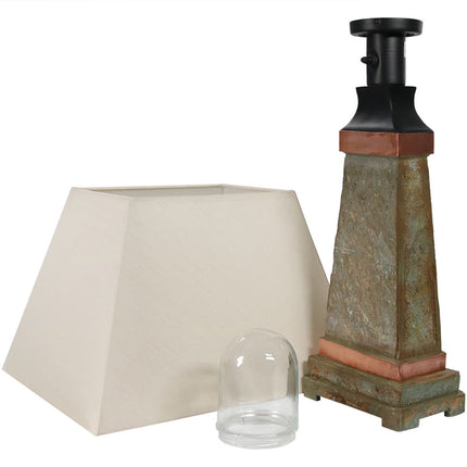 Sunnydaze Indoor/Outdoor Copper Trimmed Slate Table Lamp, 30 Inch Tall