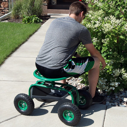 Sunnydaze Rolling Garden Cart with 360 Degree Swivel Seat & Tray