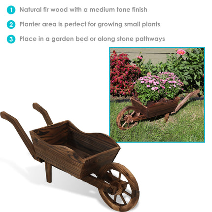 Sunnydaze Wooden Decorative Wheelbarrow Planter, for Patio, Lawn and Garden - 35 x 10 x 11 Inches