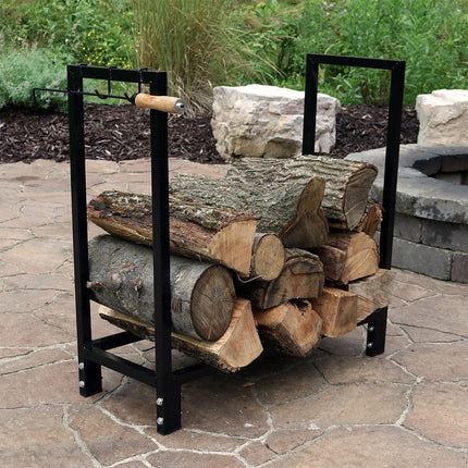 Sunnydaze 30 Inch Black Steel Indoor/Outdoor Firewood Log Rack