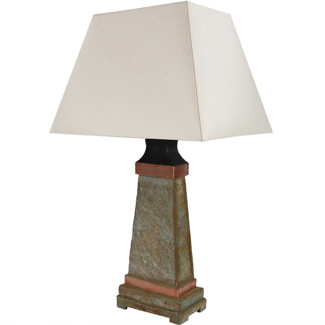 Sunnydaze Indoor/Outdoor Copper Trimmed Slate Table Lamp, 30 Inch Tall