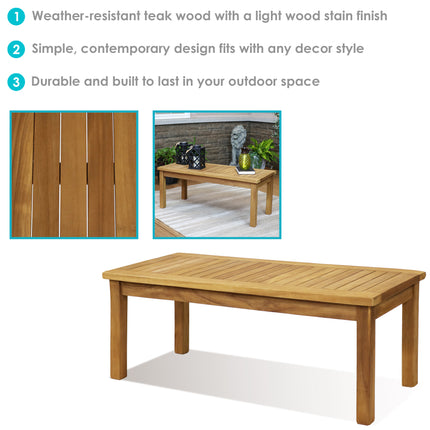 Sunnydaze  Solid Teak Outdoor Coffee Table - Light Brown Wood Stain Finish - Rectangular - 45 Inches Long
