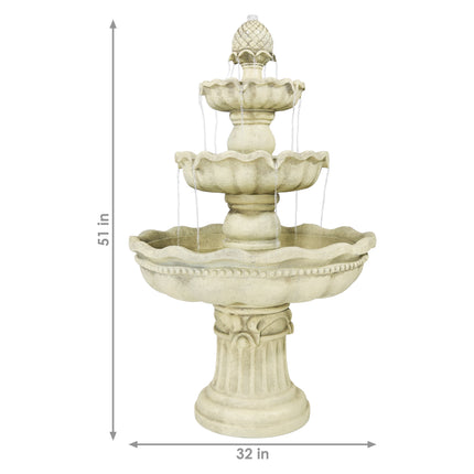 Sunnydaze 3-Tier Pineapple Garden Fountain, White, 51 Inch Tall