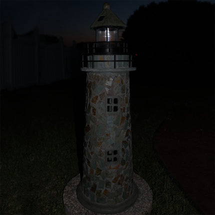 Sunnydaze Cobblestone Solar LED Lighthouse, 35 Inch Tall