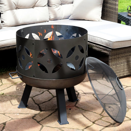 Sunnydaze 26-Inch Retro Fireplace Cast Iron Outdoor Fire Pit with Handles and Spark Screen
