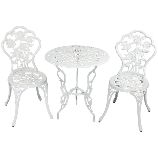 Sunnydaze 3-Piece White Flower Designed Cast Aluminum Bistro Set