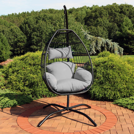 Sunnydaze Delaney Steel Hanging Egg Chair with Cushions and Steel Stand, 81-Inch