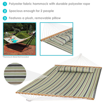 Sunnydaze 2-Person Quilted Printed Fabric Spreader Bar Hammock and Pillow - Striped Prints