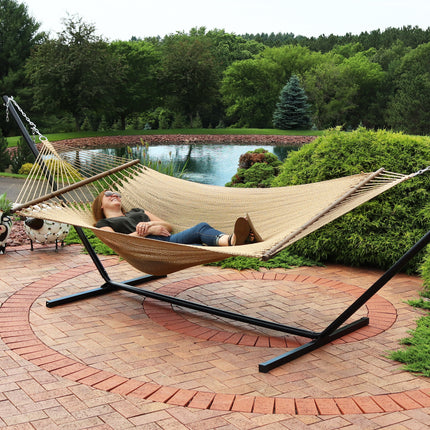 Sunnydaze Large 2 Person Soft-Spun Polyester Rope Hammock with Spreader Bars, 600 Pound Capacity
