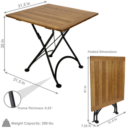 Sunnydaze European Chestnut Wood Folding Square Bistro Table, 31" Square
