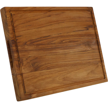 Sunnydaze Premium Reversible Teak Wooden Cutting Board with Juice Groove and Inset Hand Grips - Meat, Poultry, Vegetable and Fruit Cutting, Chopping or Carving Block Tray