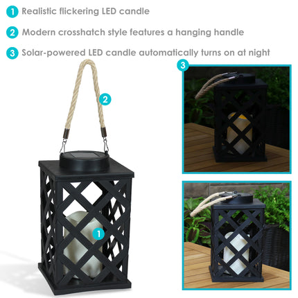 Sunnydaze Modern Crosshatch Outdoor Solar LED Decorative Candle Lantern, 9-Inch