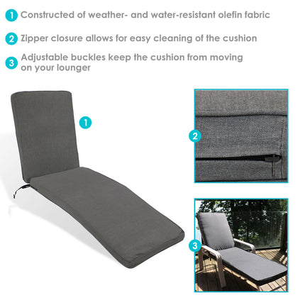 Sunnydaze Outdoor Patio Chaise Lounge Cushion, 72- x 21-Inch, Multiple Colors Available