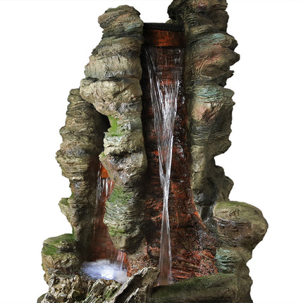 Sunnydaze Flat Rock Summit Large Outdoor Waterfall Fountain with LED Lights, 61 Inch Tall