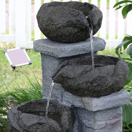 Sunnydaze Cascading Stone Bowls Solar with Battery Backup Water Fountain with LED Light