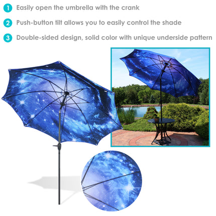 Sunnydaze 8-Foot Aluminum Patio Umbrella with Push Button and Crank, Multiple Inside Out Color and Design Options