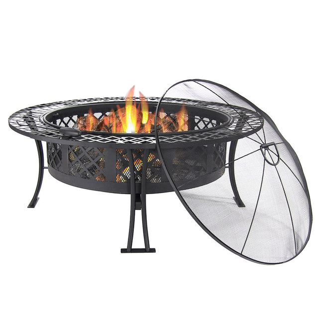 Diamond Weave Large Patio Fire Pit with Spark Screen, 40 Inch Diameter, by Sunnydaze Decor